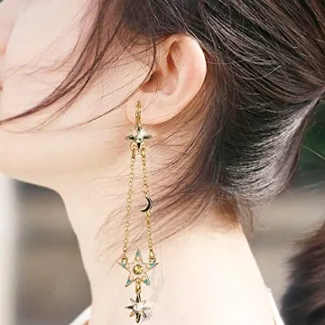 Exaggerated Luxury Sun Moon Stars Drop Earrings for Women
