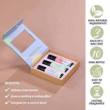 Folkulture Essential Oil Roller Set of 3 Natural Essential Oil Roll On Blends for Skin, Massage, Rel...