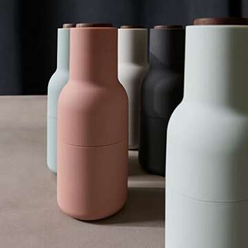 Salt Grinder and Pepper Grinder Set of 2, Black Pepper Grinder & Sea Salt Grinder Inverted Design, Salt Pepper Grinder Set, Tall Glass Bottle Grinder Set, Pepper Mill & Salt Mill (Beech-Carbon Ash)