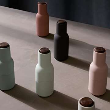 Salt Grinder and Pepper Grinder Set of 2, Black Pepper Grinder & Sea Salt Grinder Inverted Design, Salt Pepper Grinder Set, Tall Glass Bottle Grinder Set, Pepper Mill & Salt Mill (Beech-Carbon Ash)