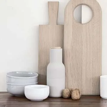 Salt Grinder and Pepper Grinder Set of 2, Black Pepper Grinder & Sea Salt Grinder Inverted Design, Salt Pepper Grinder Set, Tall Glass Bottle Grinder Set, Pepper Mill & Salt Mill (Beech-Carbon Ash)