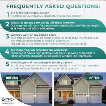 Magnetic Garage Door Windows | Now 2X Stronger | Decorative Black Window Decals for Two Car Garage | Magnets Hardware Set | Faux Kit | Perfect Decoration & Easy Installation Home Upgrade