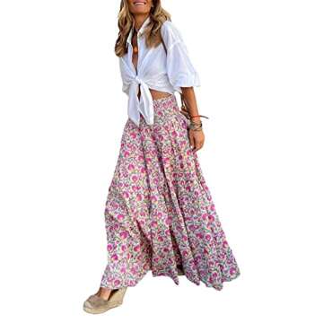 Womens Flowy Maxi Skirt – Vintage Floral Print, Comfortable & Stylish