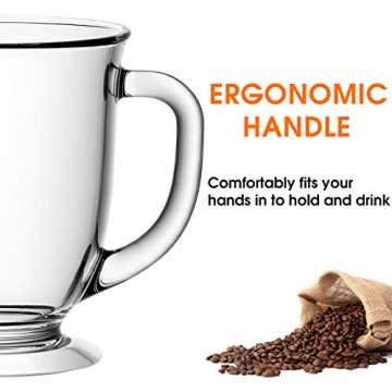 Vivimee Large Glass Coffee Mugs, Clear, Set of 6, 15 Oz With Handles for Hot Beverages, Clear Mugs for Tea, Cappuccino, Latte, Espresso Coffee, Juice, Coffee Cups