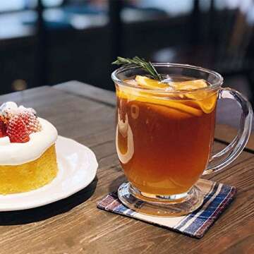 Vivimee Large Glass Coffee Mugs, Clear, Set of 6, 15 Oz With Handles for Hot Beverages, Clear Mugs for Tea, Cappuccino, Latte, Espresso Coffee, Juice, Coffee Cups