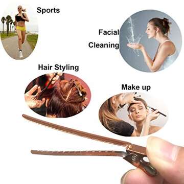 12 Packs Duck Bill Clips, 3.5 Inches Dividing Hair Styling Clips, Metal Hairpin for Hair Sectioning, Styling, Coloring, Essential Hairdressing Tools for Women and Girls (Rose Gold)