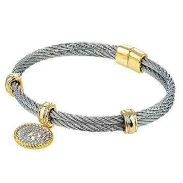 BIJOUX BOBBI [Luxury Packaging Alphabets Cubic Zirconia Twisted Wire Initial Bracelets - A4168BXK-P