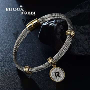 BIJOUX BOBBI [Luxury Packaging Alphabets Cubic Zirconia Twisted Wire Initial Bracelets - A4168BXK-P