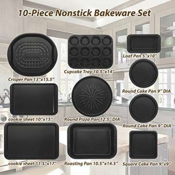 ChefLand 10-Pc. Nonstick Bakeware Set |Premium Baking Sheets, Baking Pans, Roasting Pan, Pizza Pan, Crisper Pan, Cake Pans & More | Durable Carbon Steel Baking Set | Prime Housewarming & Wedding Gift