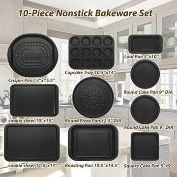 ChefLand 10-Pc. Nonstick Bakeware Set |Premium Baking Sheets, Baking Pans, Roasting Pan, Pizza Pan, Crisper Pan, Cake Pans & More | Durable Carbon Steel Baking Set | Prime Housewarming & Wedding Gift