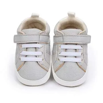 E-FAK Baby Shoes Boys Girls Infant Sneakers Non-Slip Rubber Sole Toddler Crib First Walker Shoes(09 Grey, 12-18 Months Infant)