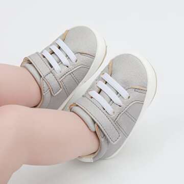 E-FAK Baby Shoes Boys Girls Infant Sneakers Non-Slip Rubber Sole Toddler Crib First Walker Shoes(09 Grey, 12-18 Months Infant)