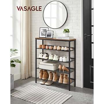 VASAGLE Shoe Rack for Entryway, 5-Tier Shoe Rack Organizer with Storage Shelves and Spacious Top, Fr...