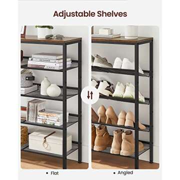 VASAGLE Shoe Rack for Entryway, 5-Tier Shoe Rack Organizer with Storage Shelves and Spacious Top, Freestanding, Adjustable, Industrial, Rustic Brown and Ink Black ULBS038B01