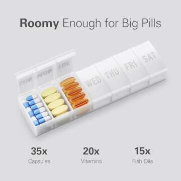 Barhon Pill Organizer Large, Weekly Pill Organizer Pill Box, Medicine Pill Organizer Travel, 7 Day P...