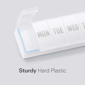 Barhon Pill Organizer Large, Weekly Pill Organizer Pill Box, Medicine Pill Organizer Travel, 7 Day Pill Case for Big Vitamin Supplements Fish Oil, White