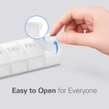 Barhon Pill Organizer Large, Weekly Pill Organizer Pill Box, Medicine Pill Organizer Travel, 7 Day Pill Case for Big Vitamin Supplements Fish Oil, White