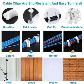 400 Pcs Cable Clips 4/6/8/10mm Nail in Cable Clips with Steel Ethernet Cable Clips Cable Wire Clips Cable Tacks Cable Nails Speaker Wire Clips Coaxial Cable Staples RG6 RG59 CAT6 RJ45 Wire Wall Clips