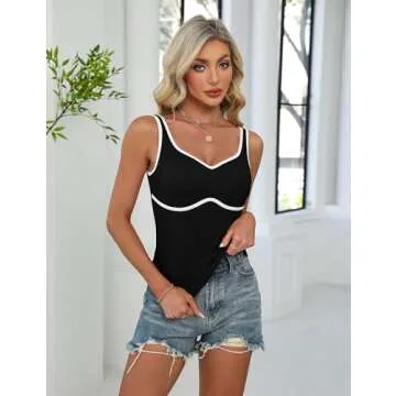 Blooming Jelly Women's Sweetheart Neck Tank Tops with Built-in Bra for Summer Style