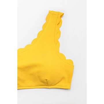 CUPSHE Women's Solid Wavy Edge One-Shoulder Bikini Set Rain of Petals Yellow