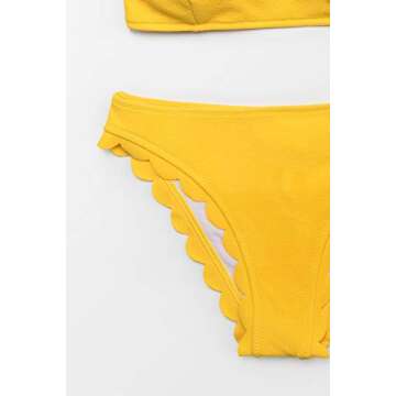 CUPSHE Women's Solid Wavy Edge One-Shoulder Bikini Set Rain of Petals Yellow