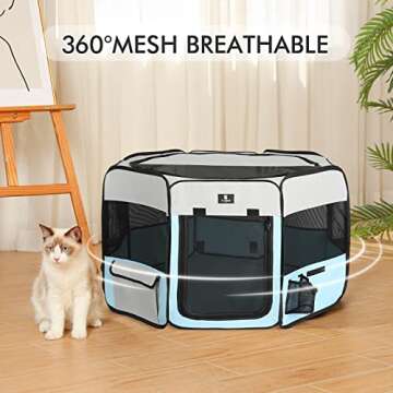 X-ZONE PET Dog Playpen Portable Pet Play Pens for Puppies, Cat, Rabbit, Chicks, Foldable Exercise Play Tent Kennel Crate, Indoor/Outdoor Travel Camping Blue Small