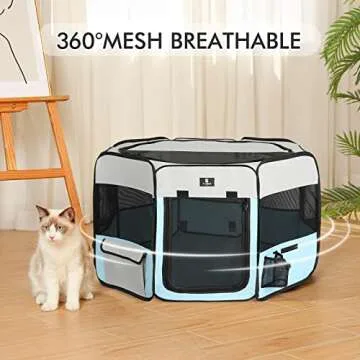 X-ZONE PET Dog Playpen Portable Pet Play Pens for Puppies, Cat, Rabbit, Chicks, Foldable Exercise Play Tent Kennel Crate, Indoor/Outdoor Travel Camping Blue Small