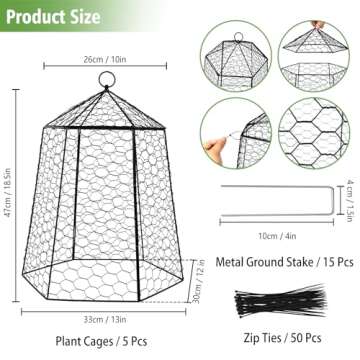 Budiwati 18.5" x 13" Large Plant Protection Cage - 5 Pcs Chicken Wire Cloche