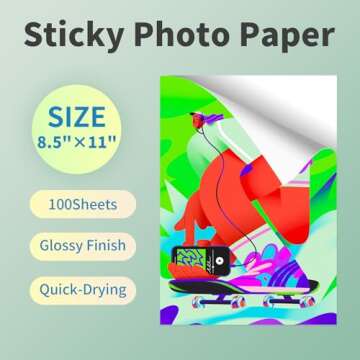 Uinkit 100 Sheets Printable Glossy Sticker Photo Paper 8.5x11 Full Sheet Inkjet Self Adhesive Photo ...