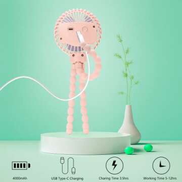 snawowo Mini Handheld Personal Portable Fan, Baby Stroller Fan, Car Seat USB or Battery Powered, with Flexible Tripod Clip on Student Bed Desk Bike Crib Treadmill Camping Traveling(Pink)