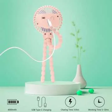 snawowo Mini Handheld Personal Portable Fan, Baby Stroller Fan, Car Seat USB or Battery Powered, with Flexible Tripod Clip on Student Bed Desk Bike Crib Treadmill Camping Traveling(Pink)