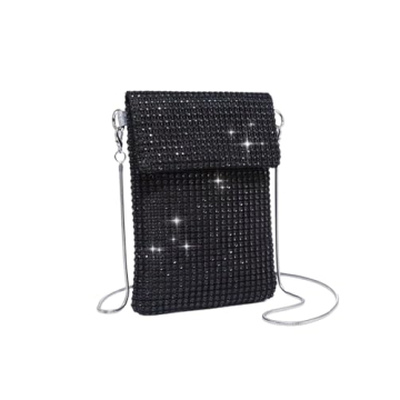 Verdusa Women's Crossbody Bag Glitter Rhinestone Evening Bag Purse Sequin Wedding Handbag Black one-...