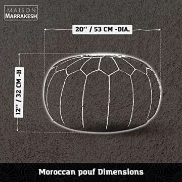 Maison Marrakech | Premium Beautiful Handmade Real Moroccan Tan Brown Leather Footstool Pouf from Marrakech | Colour Tan Brown with White Stitching | Delivered unstuffed 22.5 x 12.5 inches