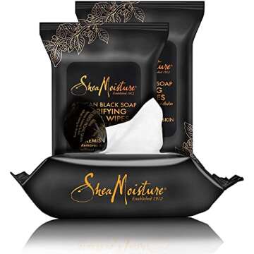 Shea Moisture Makeup Remover Face Wipes, African Black Soap, With Tea Tree Oil & Calendula, Removes Makeup & Dirt to Clarify Oily Blemish Prone Skin, Pack of 2, 30 Wipes Per Pack