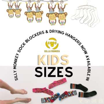 SILLY MONKEY Junior Kids Sock Blockers & Drying Rack - Stainless Steel 3 Pairs