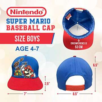 Nintendo Super Mario Baseball Cap for Boys Age 4-7