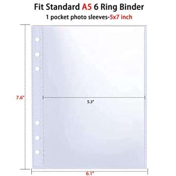 30 Pack 60 Pockets 5x7' Ultra-Clear Photocard Sleeves for 6 Ring A5 Binder, Double-Sided 1 Pocket Photo Pages, Top Loading Sheet Protector for Photos, Postcards, Seed Packets
