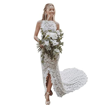 Elegant Lace Mermaid Wedding Dresses for Bride Long Boho Beach Gown