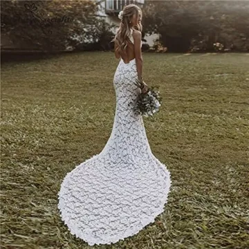 Elegant Lace Mermaid Wedding Dress for Beach Brides