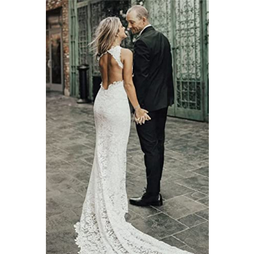 Elegant Lace Mermaid Wedding Dress for Beach Brides