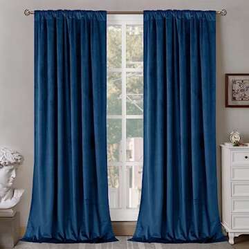 BGment Blue Velvet Curtains 96 Inches for Living Room, Thermal Insulated Blackout Curtains Room Dark...
