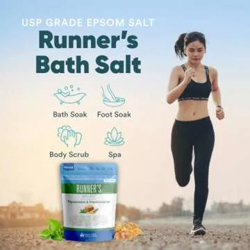Runner's Bath Salt 32 Ounces Epsom Salt with Natural Peppermint, Frankincense, Lemon, Cypress, Tea Tree and Lemongrass Essential Oils Plus Vitamin C in BPA Free Pouch with Easy Press-Lock Seal