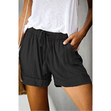 Acelitt Women Comfy Drawstring Casual Elastic Waist Pocketed Shorts,S-3XL