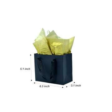 JUNESHE Small Gift Bags with Handles & Tissue Paper, 12 Pack Mini Black Gift Bags, Extra Small Black Goodie Bags, Tiny Gift Wrap for Birthday Party Favors