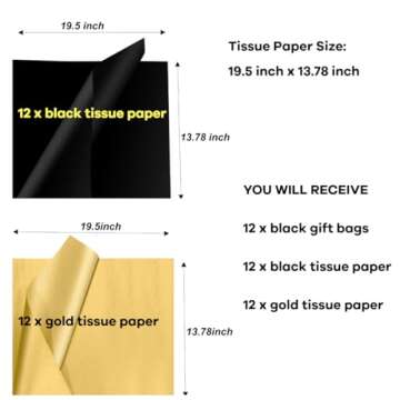 JUNESHE Small Gift Bags with Handles & Tissue Paper, 12 Pack Mini Black Gift Bags, Extra Small Black Goodie Bags, Tiny Gift Wrap for Birthday Party Favors