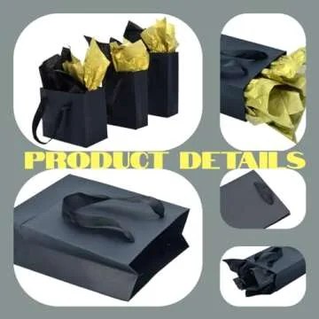 JUNESHE Small Gift Bags with Handles & Tissue Paper, 12 Pack Mini Black Gift Bags, Extra Small Black Goodie Bags, Tiny Gift Wrap for Birthday Party Favors