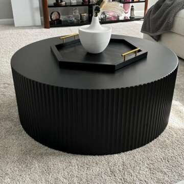 Kevinplus Black Round Coffee Table for Modern Living Spaces
