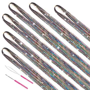 MISSUHUI Rainbow Fairy Hair Tinsel Kit with Tools - 1200 Strands 47 Inch Glitter Tinsel Hair Extensi...