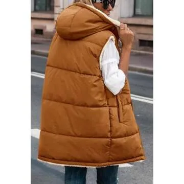 PRETTYGARDEN Womens Fall Reversible Vests Sleeveless Fleece Jacket Zip Up Hoodie Pockets Long Winter...