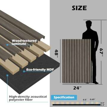 Art3d 2-Pack 48" x 24" Acoustic Wood Panels for Wall, Soundproof Wood Slat Panel for Wall and Ceiling, 3D Fluted Sound Absorbing Paneling for Interior Wall Decor, Living Room, Bedroom - Walnut